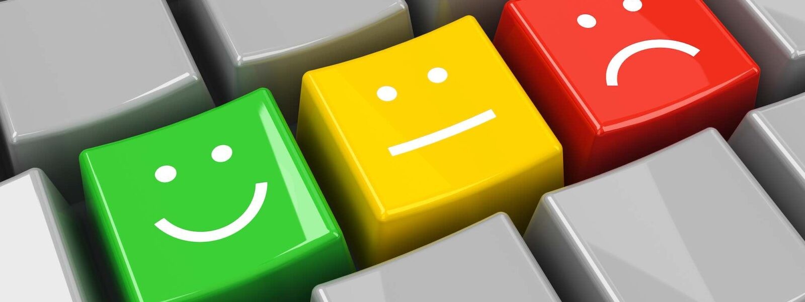 Computer keyboard with positive, neutral and negative keys, three-dimensional rendering